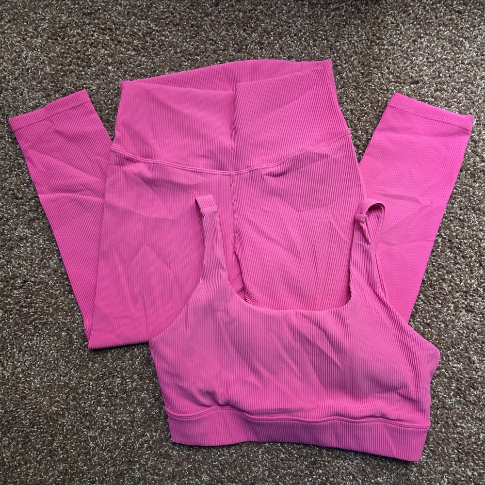Active USA Fuchsia Ribbed Activewear Set - Picture 1 of 3